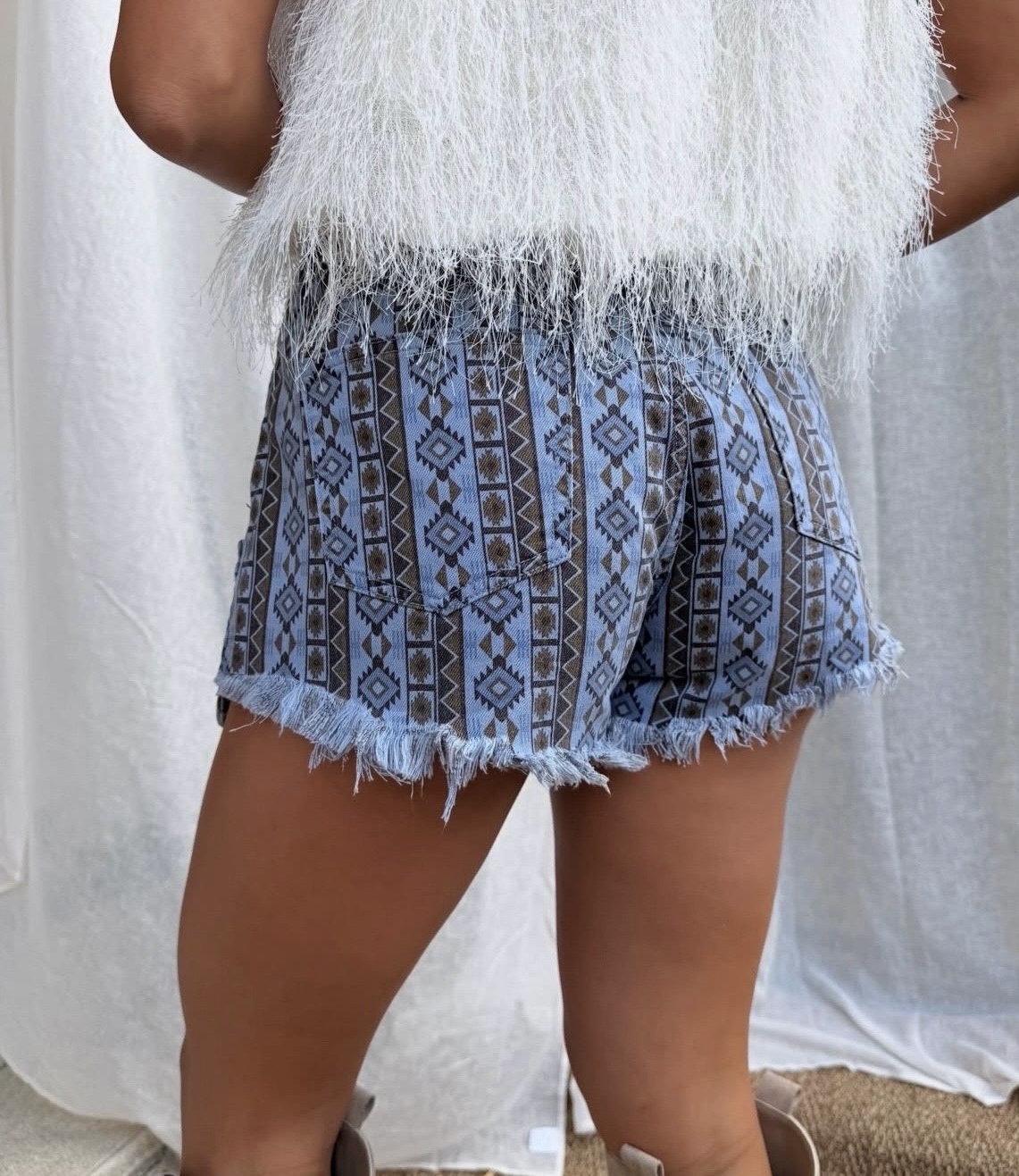 Ethnic Print Denim Shorts – Boho Statement Fit