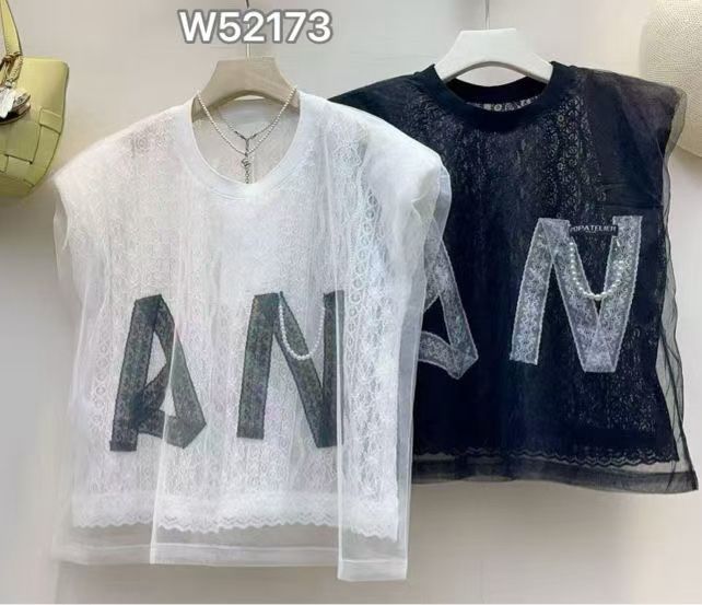 Sheer Lace Top with Letter Detail