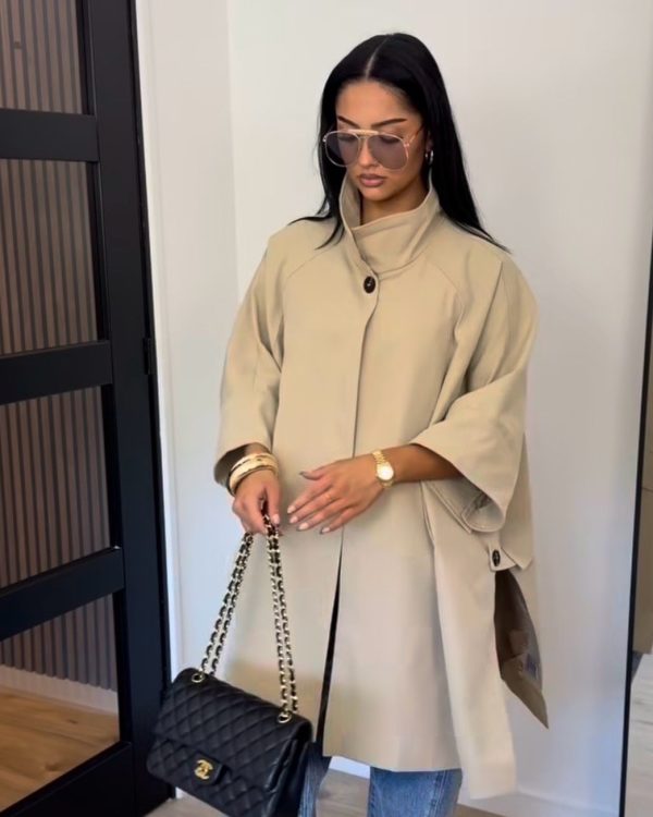 Chaki Oversized jacket τύπου cape με ψηλό γιακά