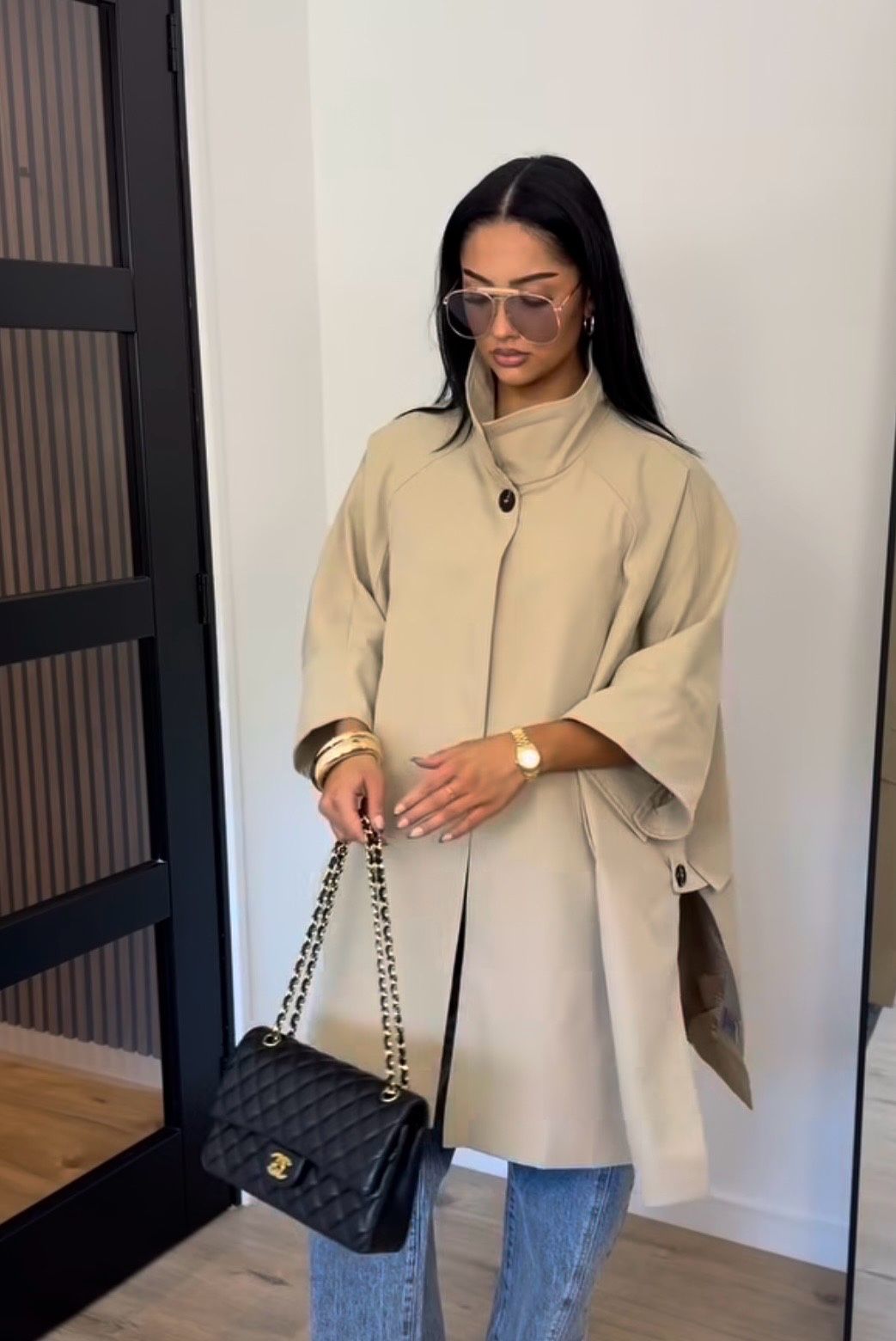 Chaki Oversized jacket τύπου cape με ψηλό γιακά