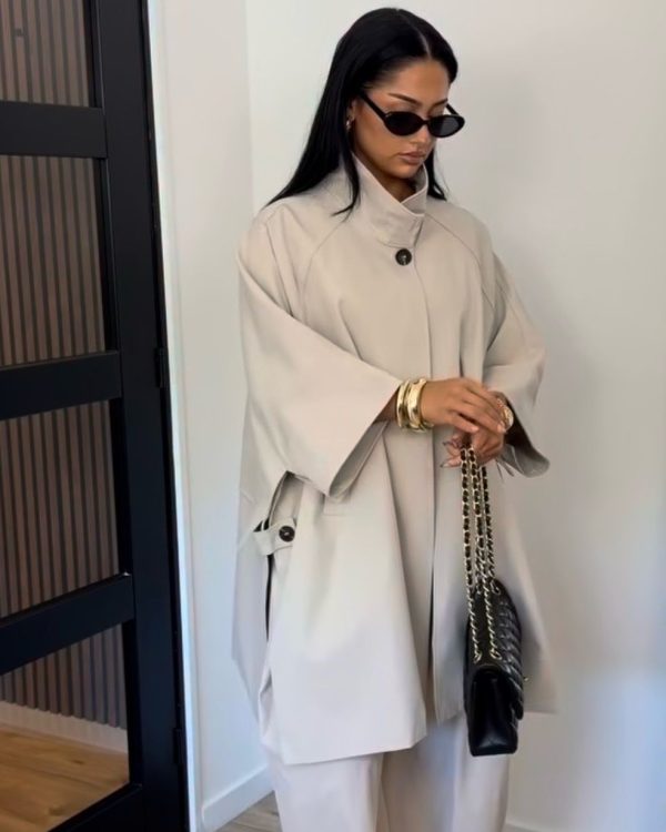 Chaki Oversized jacket τύπου cape με ψηλό γιακά