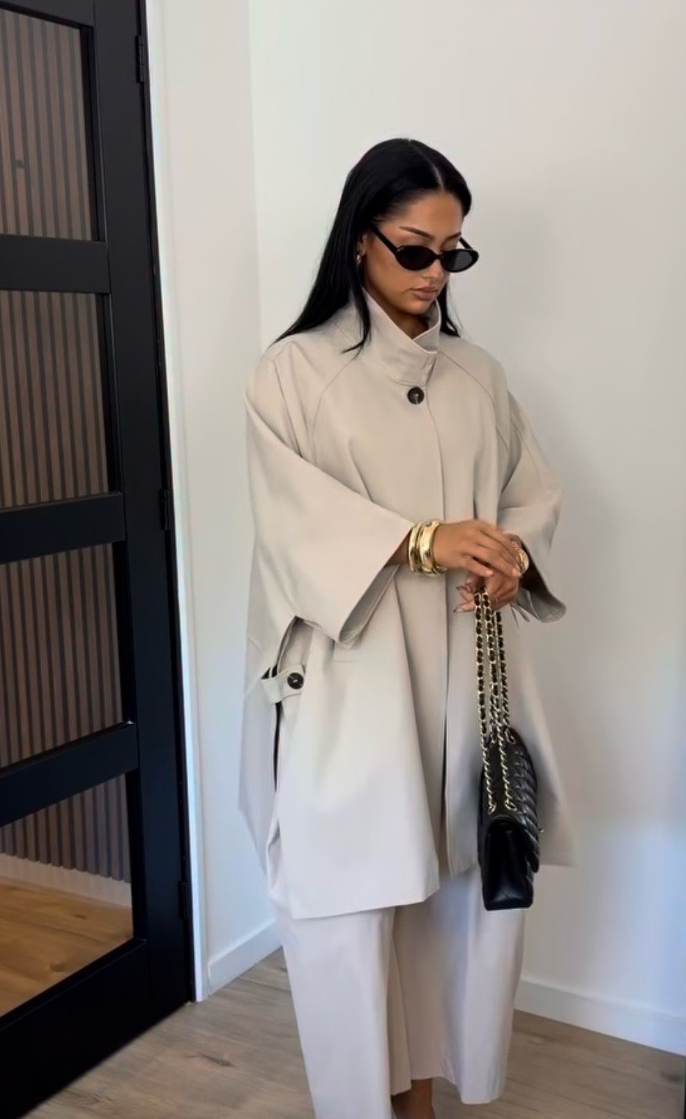 Chaki Oversized jacket τύπου cape με ψηλό γιακά