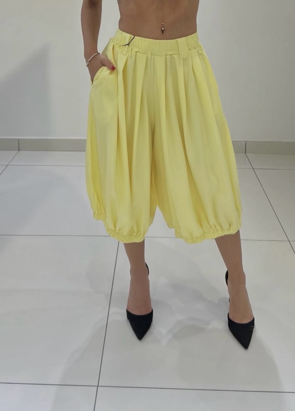 Λινό Balloon Παντελόνι Midi 100% Linen