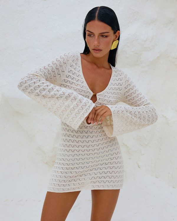 Mini Πλεκτό Φόρεμα Crochet με Καμπάνα Μανίκια