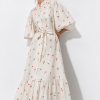 Cherry Bloom Linen Maxi Dress