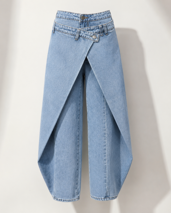 Asymmetric Wide Leg Denim Jeans