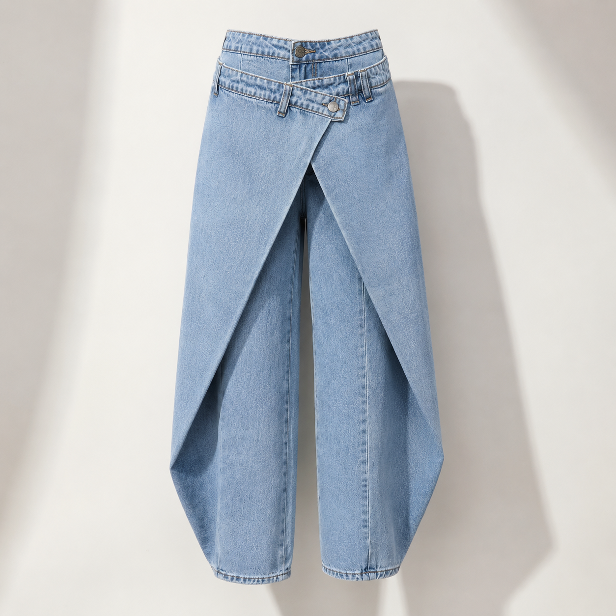 Asymmetric Wide Leg Denim Jeans