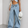 Asymmetric Wide Leg Denim Jeans