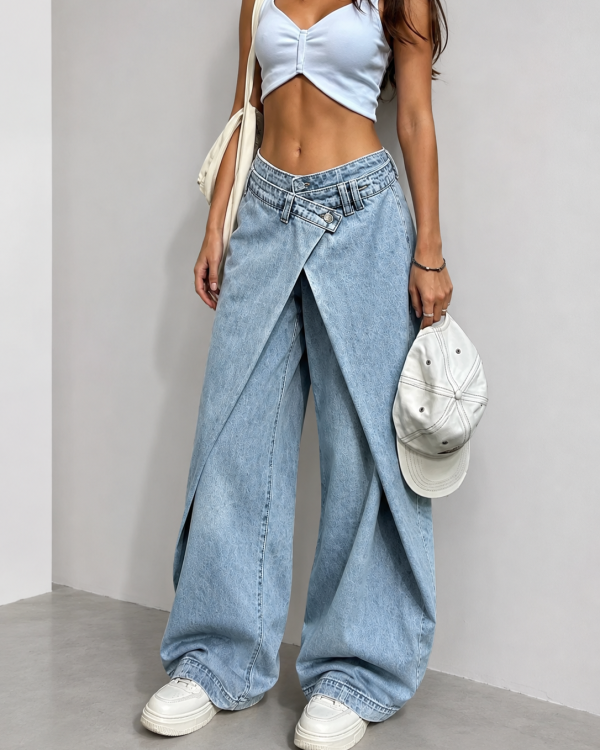 Asymmetric Wide Leg Denim Jeans