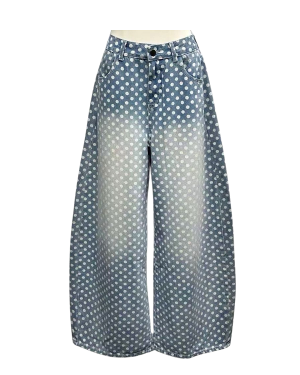 Polka Dot Wide Leg Denim Jeans