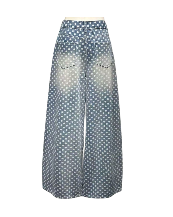 Polka Dot Wide Leg Denim Jeans