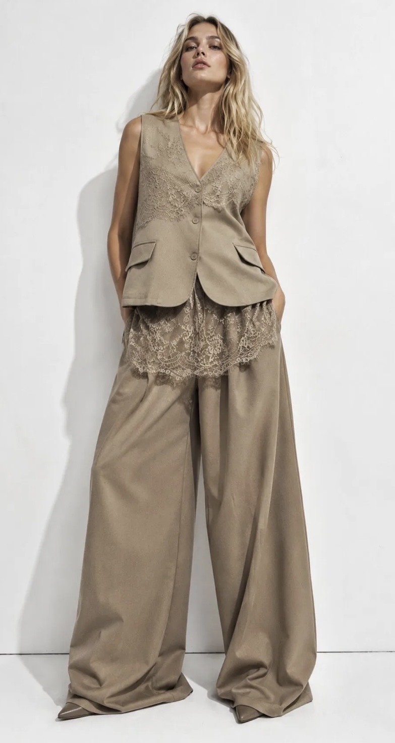 Linen Lace Elegance Σετ Γιλέκο & Παντελόνα