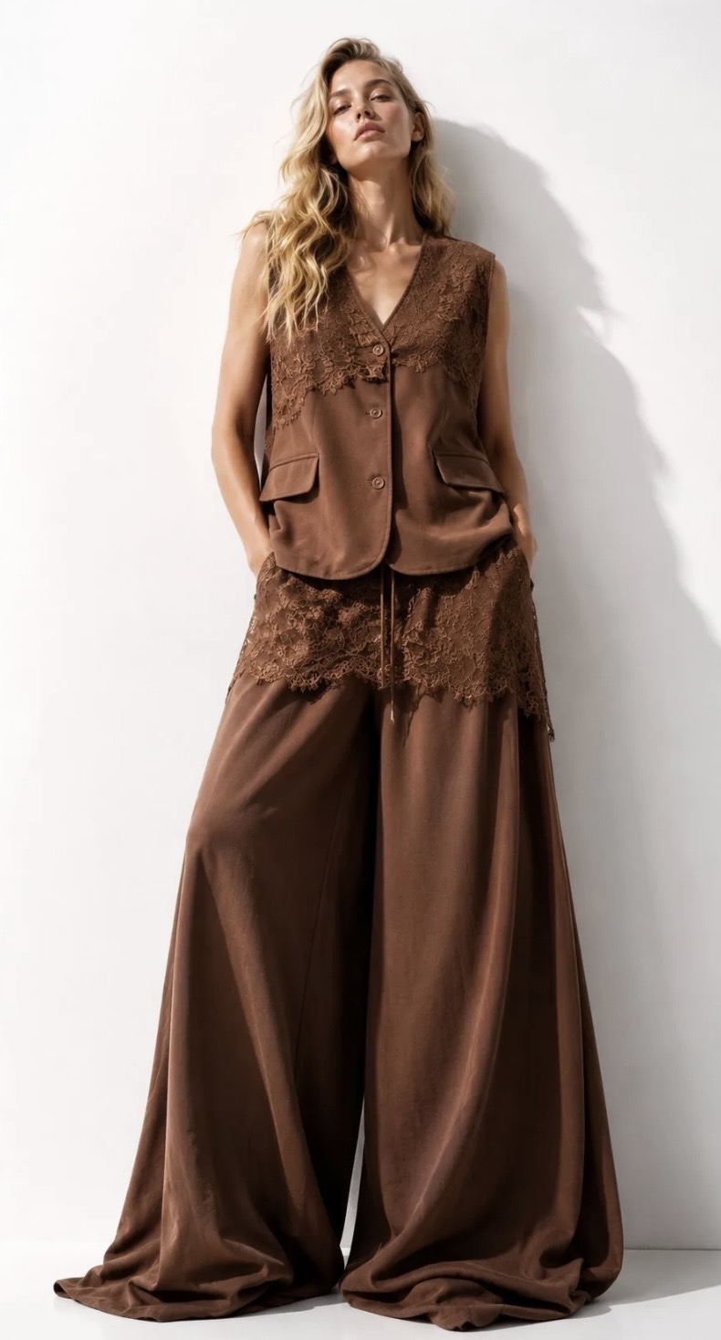 Linen Lace Elegance Σετ Γιλέκο & Παντελόνα
