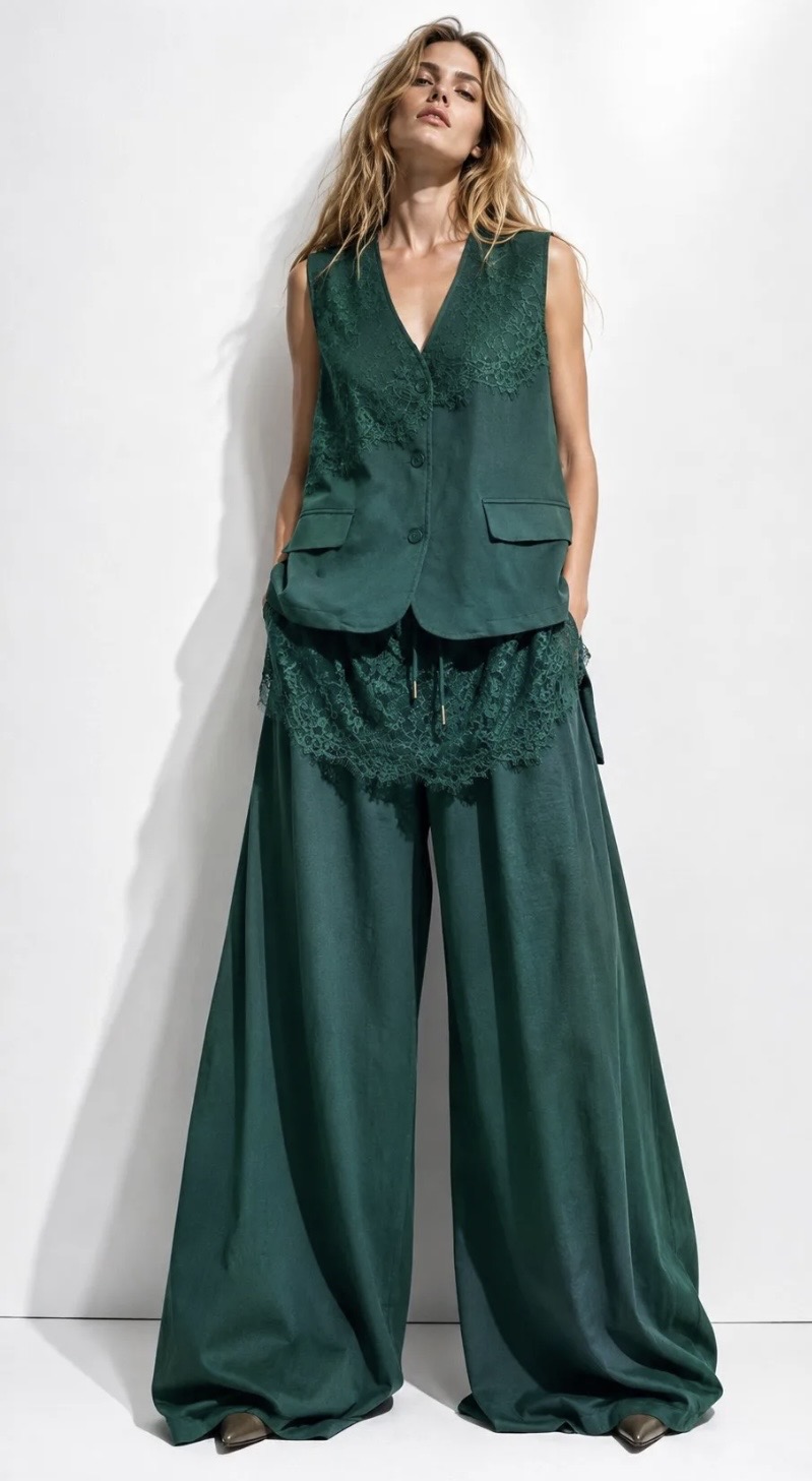 Linen Lace Elegance Σετ Γιλέκο & Παντελόνα