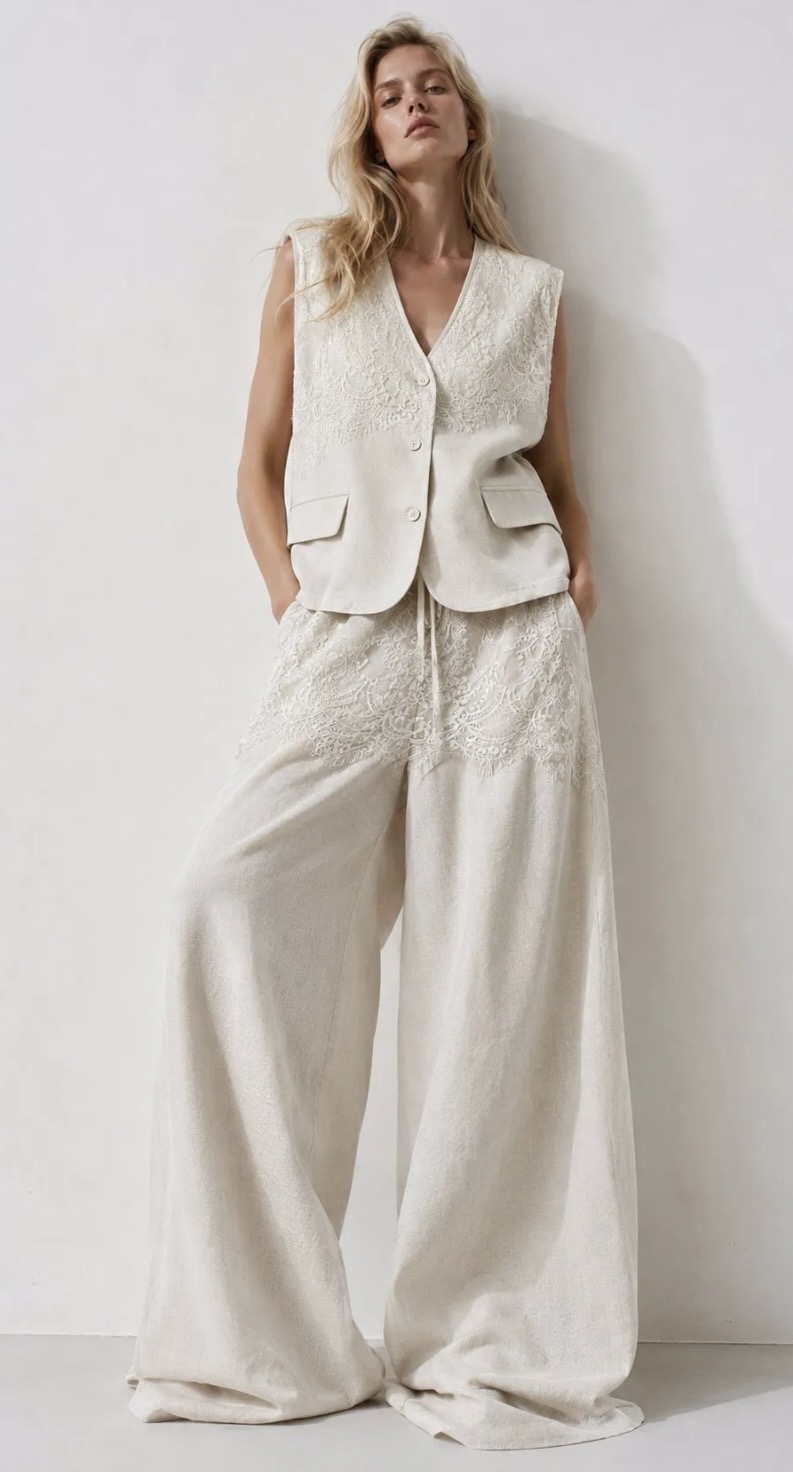Linen Lace Elegance Σετ Γιλέκο & Παντελόνα
