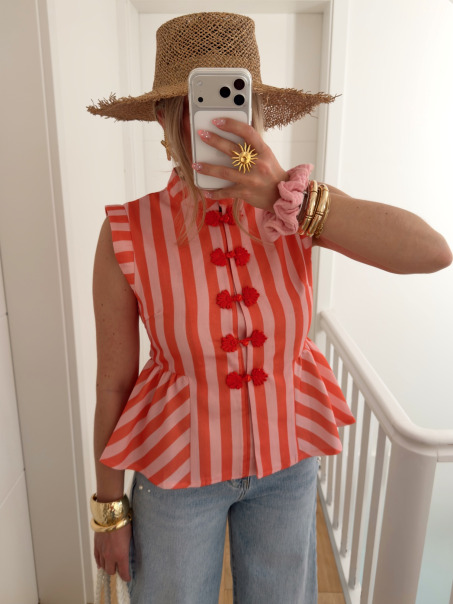 Cotton Striped Peplum Top