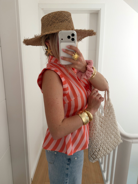 Cotton Striped Peplum Top
