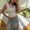 Polka Dot Wide Leg Denim Jeans