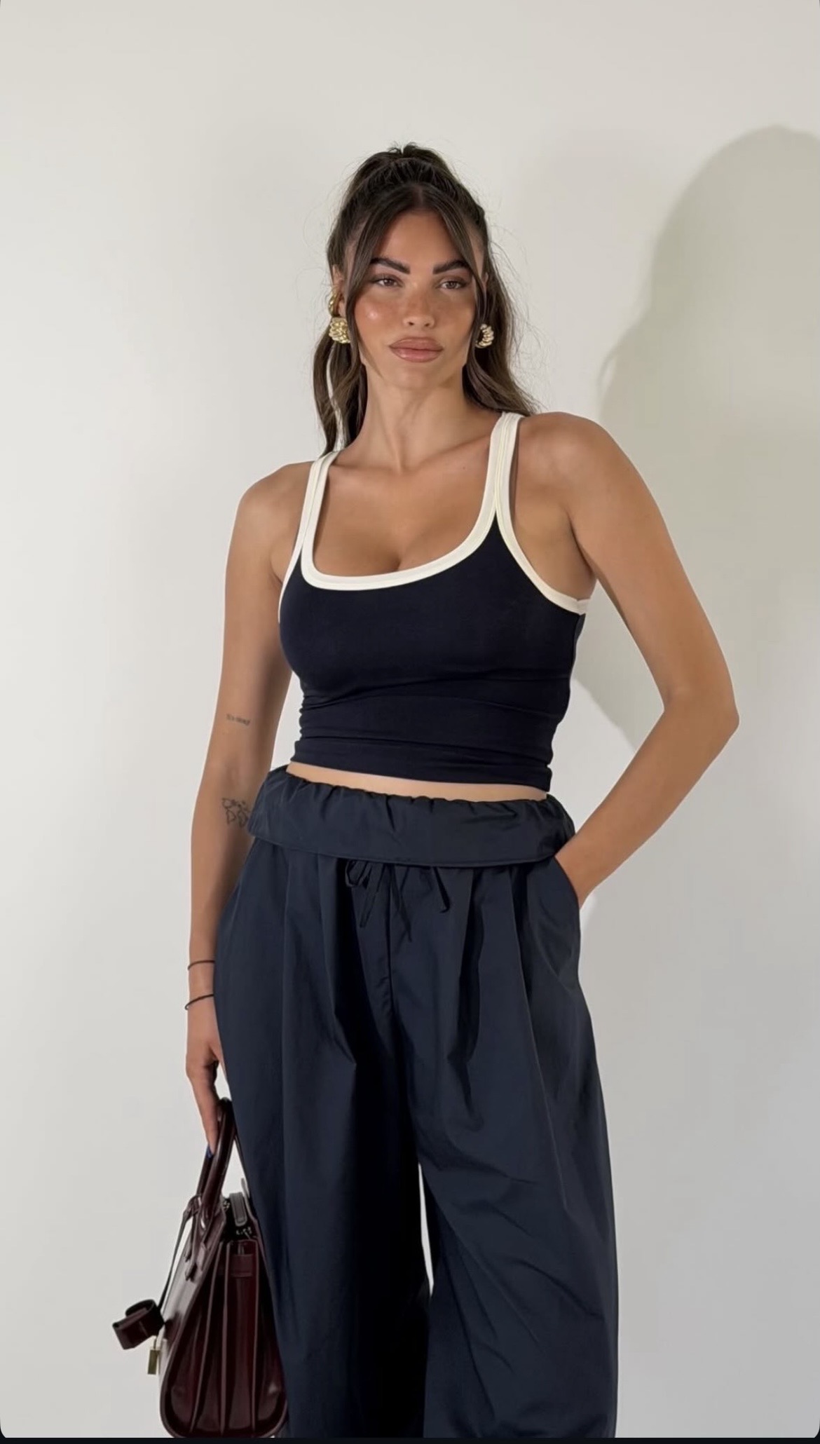 Balloon Cotton Παντελόνα με Διπλωμένη Μέση