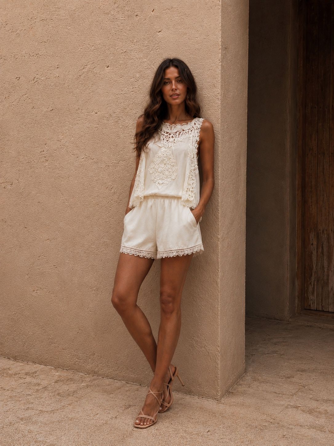 Σετ Δαντέλα Boho Chic με Σορτς