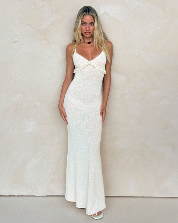 Maxi Rib Φόρεμα με Floral Λεπτομέρεια