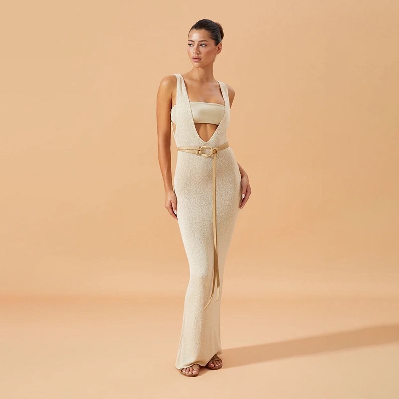 Maxi Φόρεμα Lurex με Cut-Out & Ζώνη Maxi Φόρεμα Lurex με Cut-Out & Ζώνη