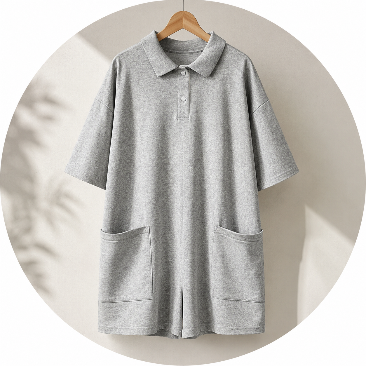Cotton Polo Playsuit με Τσέπες – Γκρι Cotton Polo Playsuit με Τσέπες – Γκρι