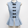 Denim Peplum Top με Oriental Κούμπωμα