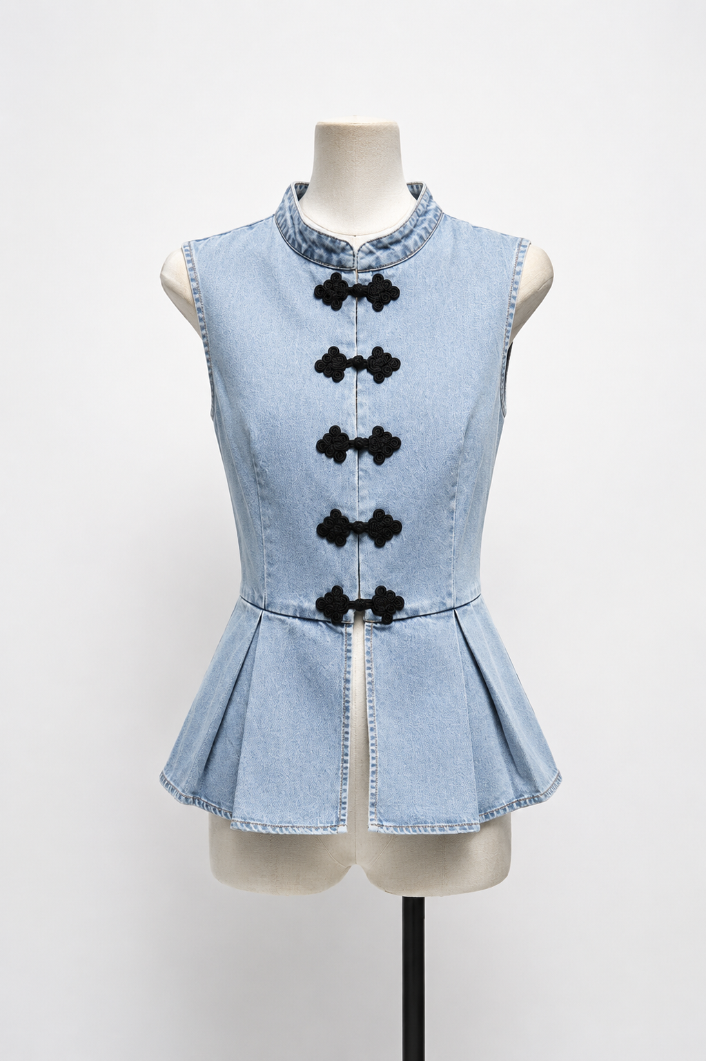 Denim Peplum Top με Oriental Κούμπωμα