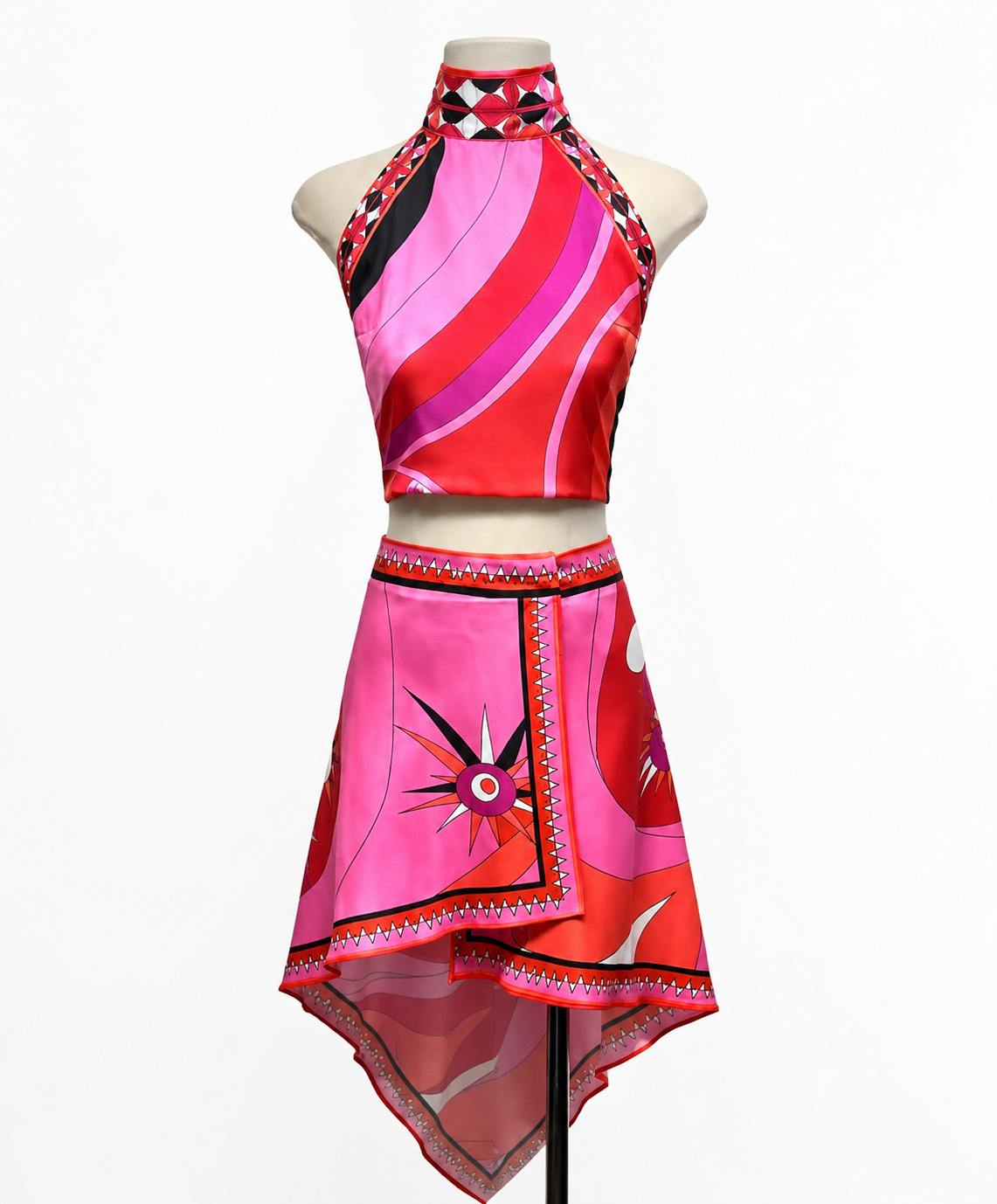 Satin Scarf Print Halter Set – Τοπ & Ασύμμετρη Φούστα
