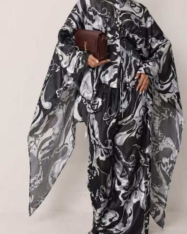 Noir Marble Linen Set – 100% Λινό Σετ με Kimono Μανίκια