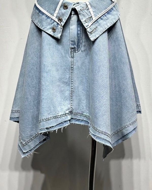 Denim Ασύμμετρη Φούστα με Fold-Over Μέση – 100% Βαμβάκι