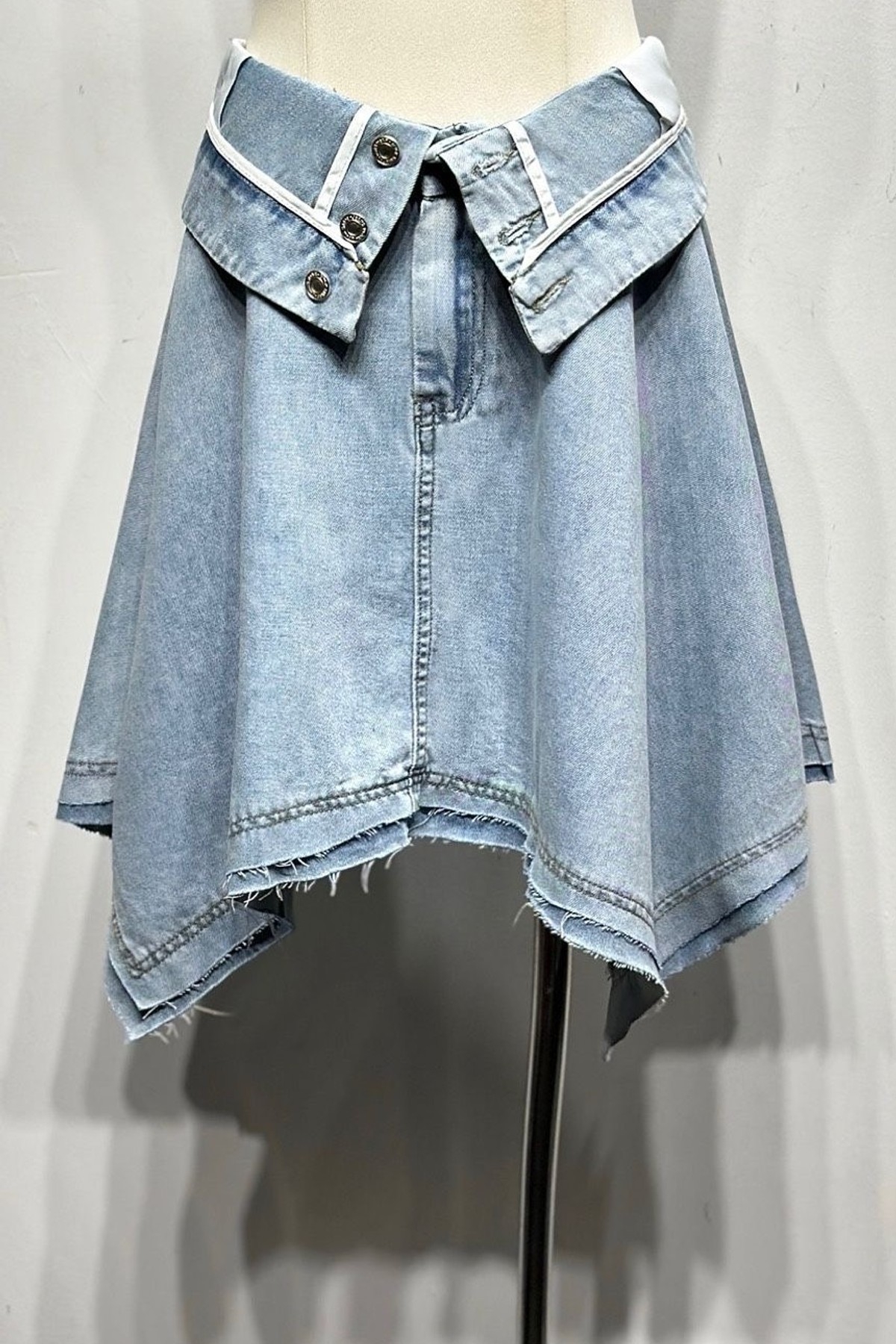 Denim Ασύμμετρη Φούστα με Fold-Over Μέση – 100% Βαμβάκι