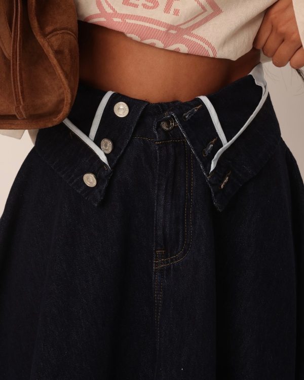 Denim Ασύμμετρη Φούστα με Fold-Over Μέση – 100% Βαμβάκι