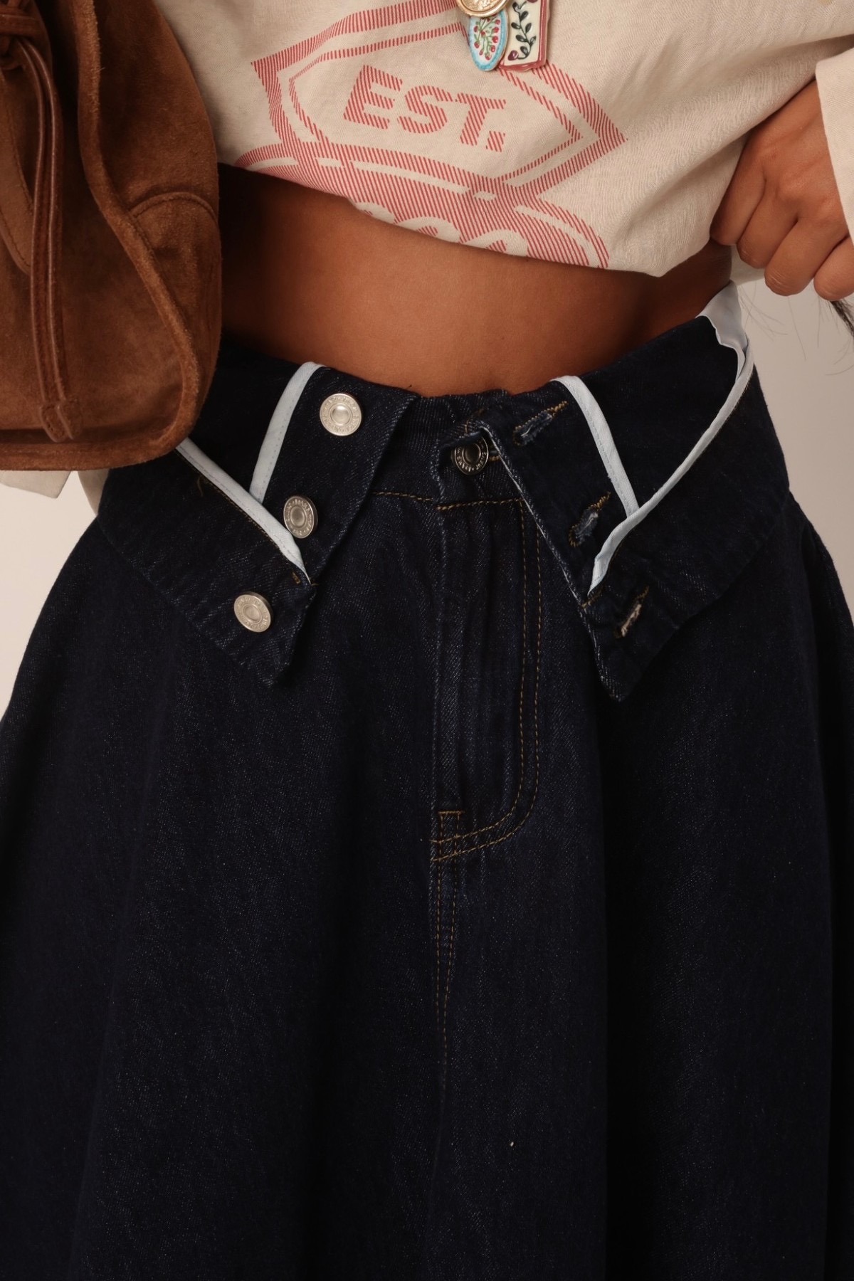 Denim Ασύμμετρη Φούστα με Fold-Over Μέση – 100% Βαμβάκι