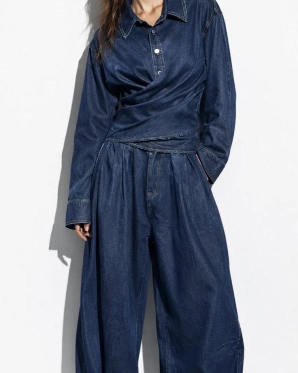 Denim Co-Ord Set με Draped Πουκάμισο & Balloon Παντελόνα
