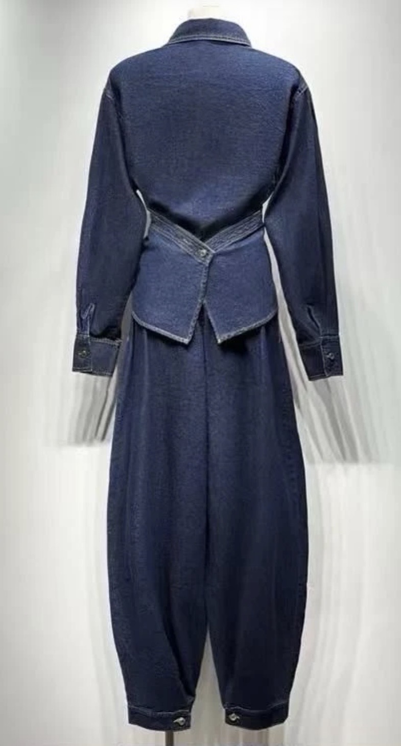 Denim Co-Ord Set με Draped Πουκάμισο & Balloon Παντελόνα