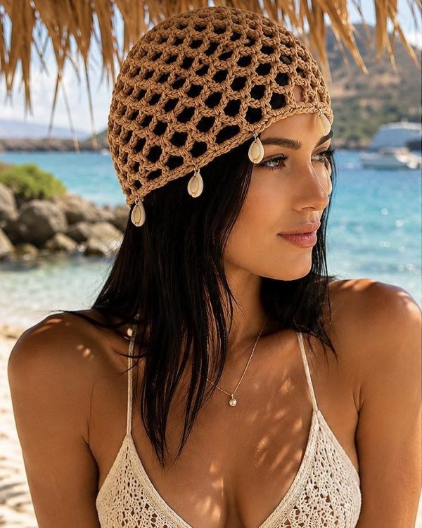 Πλεκτό Διχτυωτό Beach Bonnet με Διακοσμητικά Κοχύλια (Αντιγραφή) (Αντιγραφή)