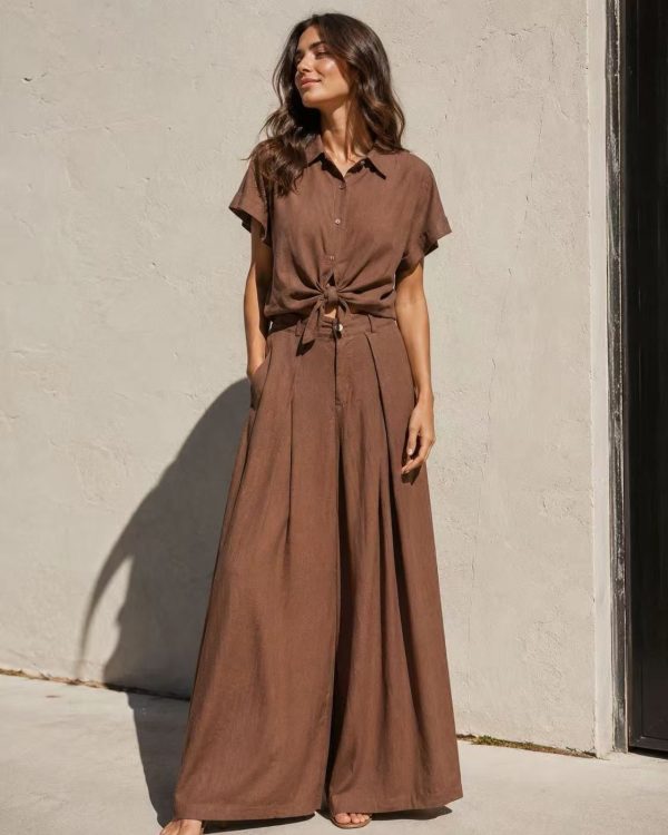 Luna Linen Co-ord Set – Πουκάμισο & Wide Leg Παντελόνα