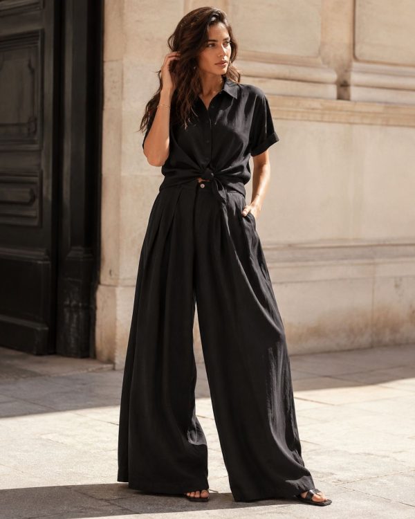 Luna Linen Co-ord Set – Πουκάμισο & Wide Leg Παντελόνα