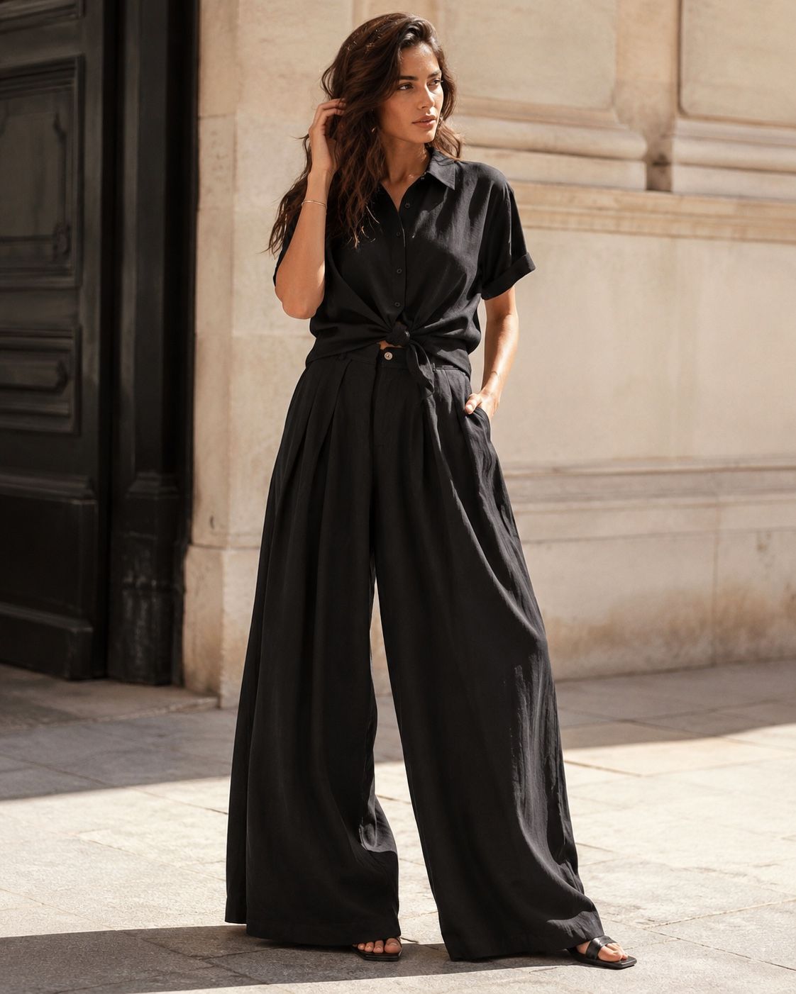 Luna Linen Co-ord Set – Πουκάμισο & Wide Leg Παντελόνα