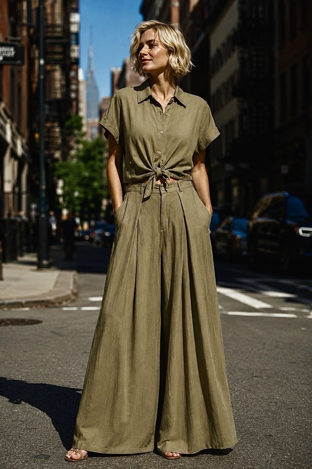 Luna Linen Co-ord Set – Πουκάμισο & Wide Leg Παντελόνα
