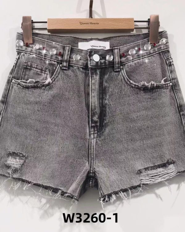 Grey Crystal Denim Shorts