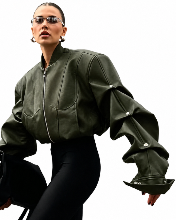 Architectural Faux Leather Bomber