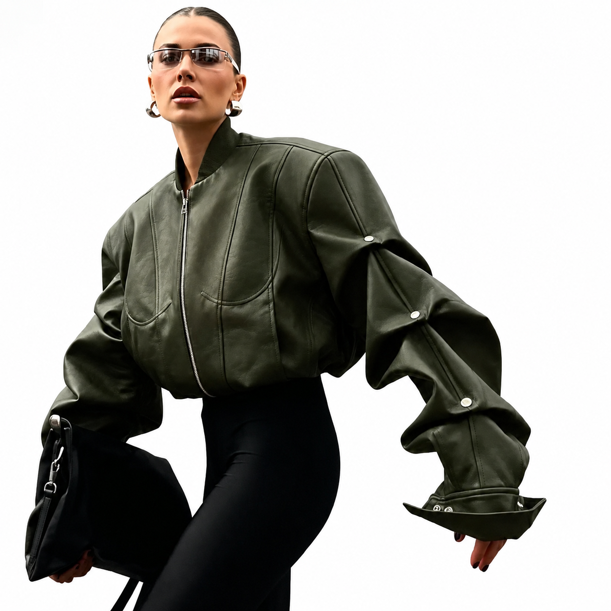 Architectural Faux Leather Bomber