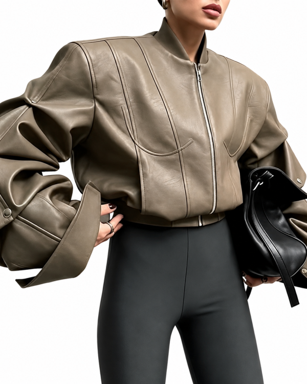 Architectural Faux Leather Bomber