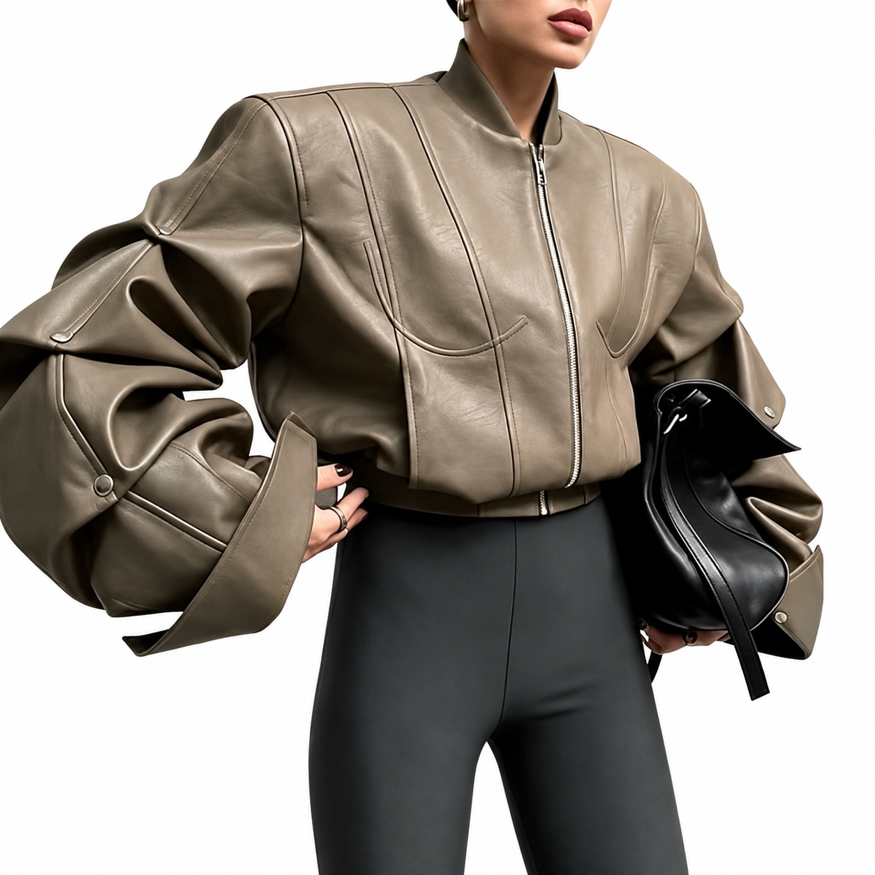 Architectural Faux Leather Bomber