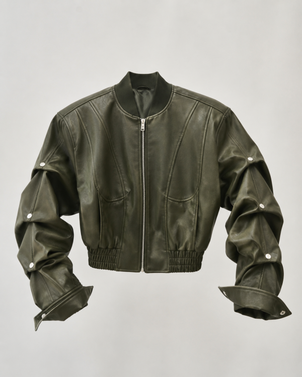 Architectural Faux Leather Bomber