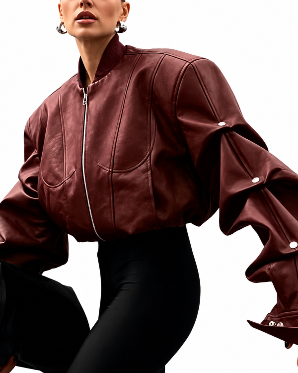 Architectural Faux Leather Bomber