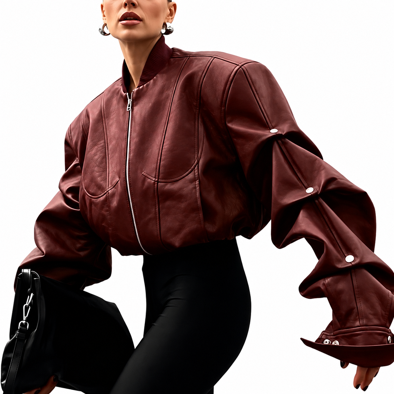 Architectural Faux Leather Bomber